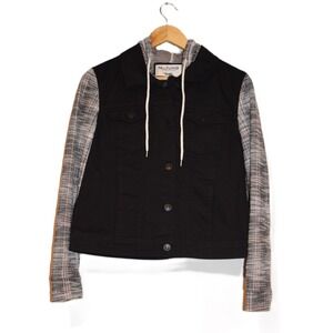 NWT Wallflower‎ Womens Black Jacket Plaid Sleeve Hooded The Dreamer Large